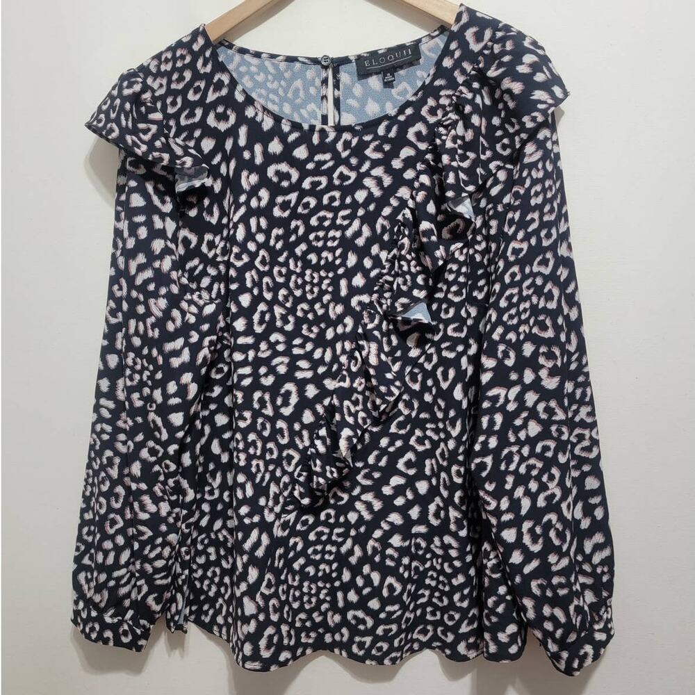 Eloquii Animal Print Ruffle Printed Top Long Sleeve Career Work Wear Plus 18 - Picture 7 of 7